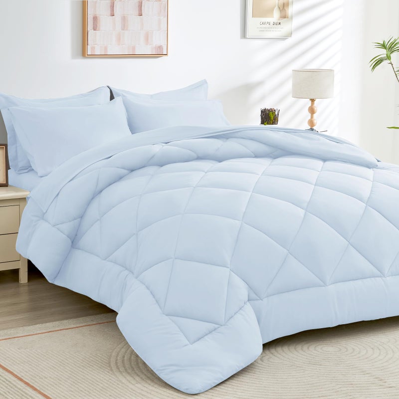 HEVUMYI Light Blue Full Comforter Set - 7-Piece All Season Bed in a Bag Full  Ultra Soft Bedding Set with Comforter  Flat Sheet  Fitted Sheet  Pillowcases  Pillow Shams - Image 1